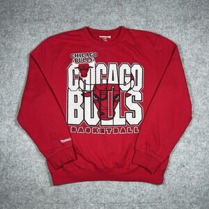 Chicago Bulls Crewneck Sweater Men's Size Medium Red Mitchell Ness Big Graphic